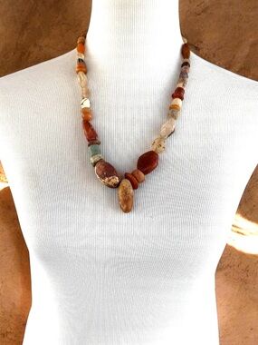 Antique Excavated Mali Burial Beads Mixed Jasper Carnelian Stone African Strand